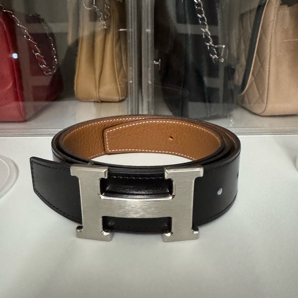 Hermes Accessories - Black Leather Belt with Silver Buckle size 80